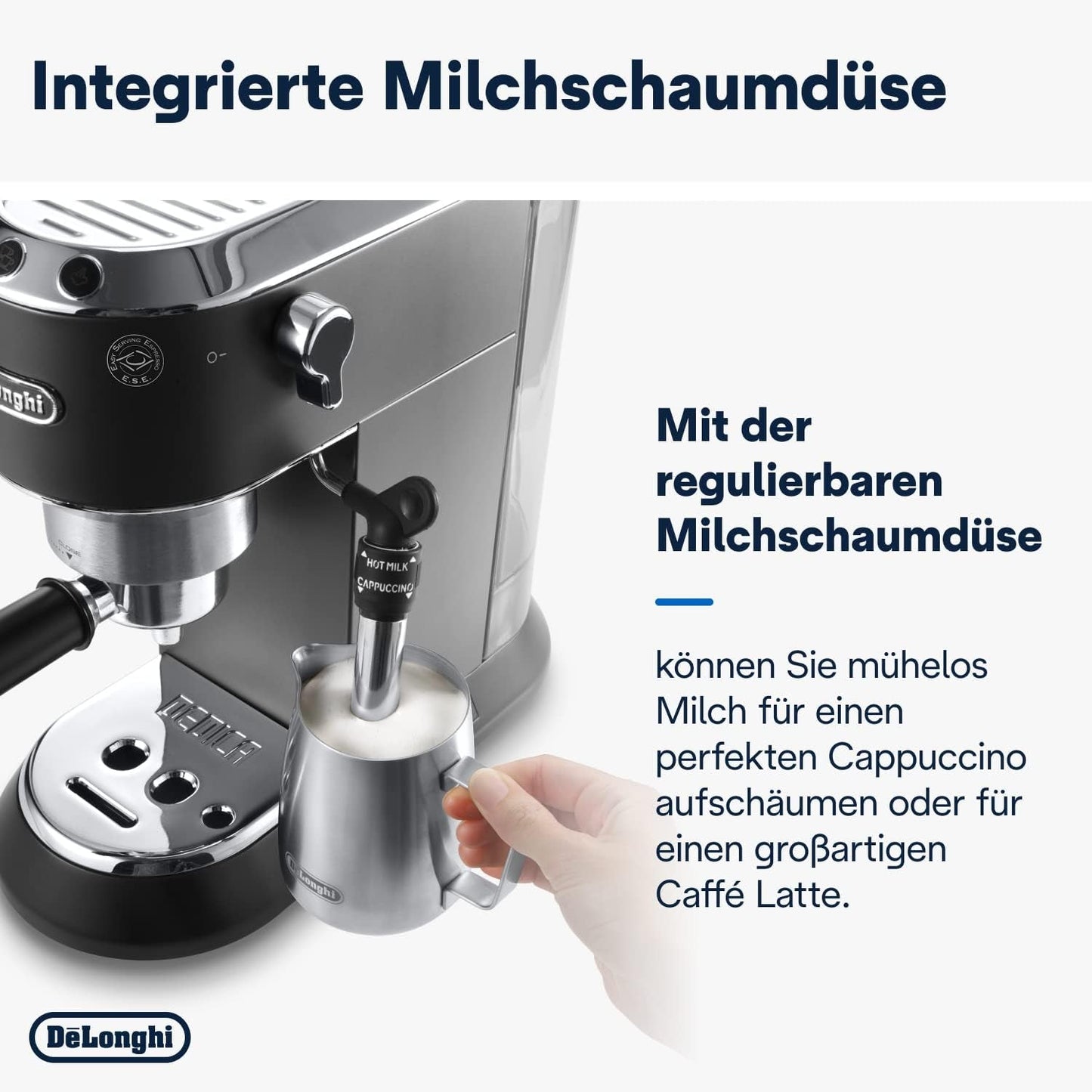 De'Longhi Dedica Style EC 685.B – Macchina per caffè espresso con portafiltro, macchina per caffè espresso con montalatte professionale, larga solo 15 cm, per caffè macinato o capsule ESE, serbatoio acqua 1 l, nera