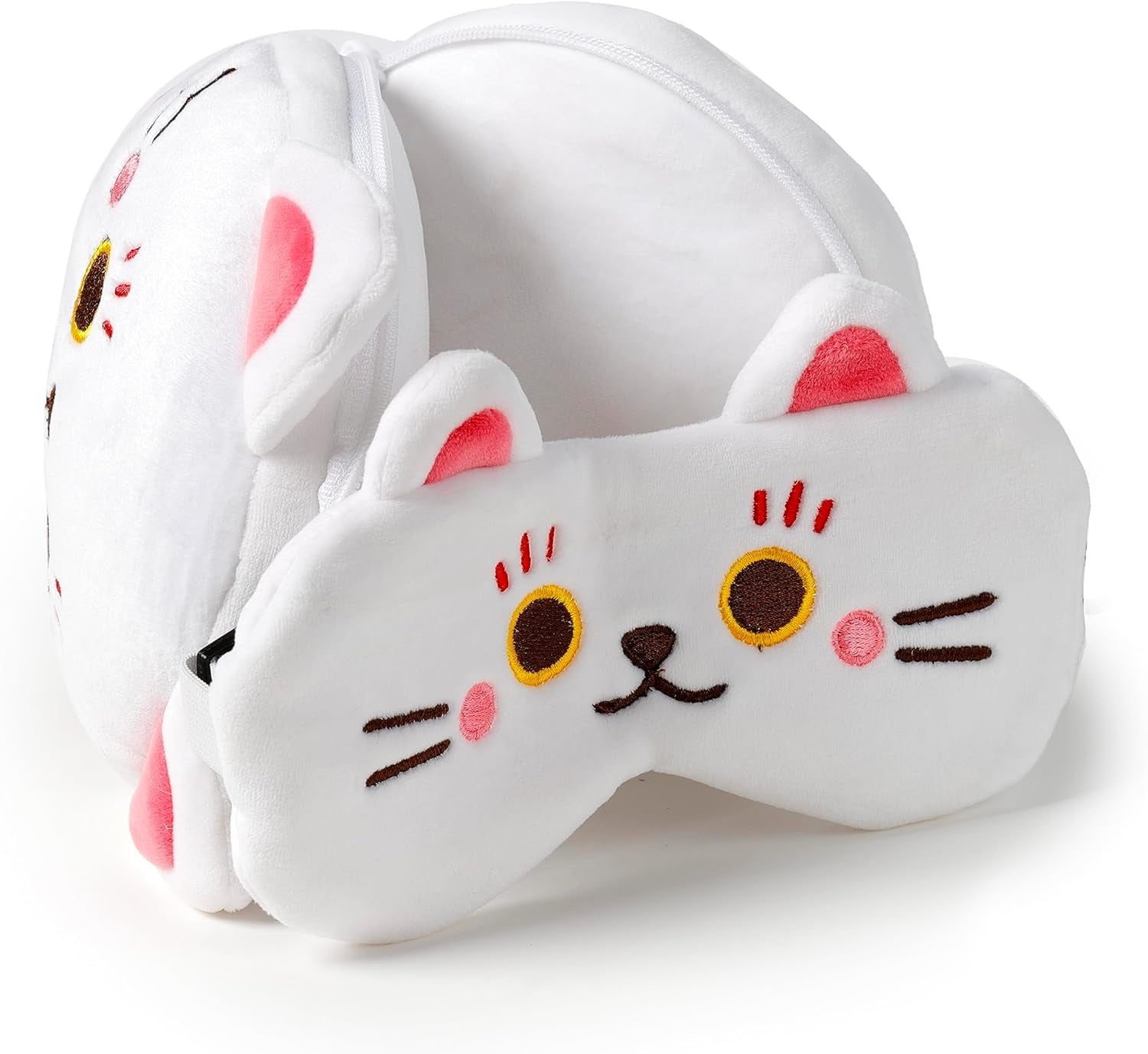 Cuscino da viaggio con maschera Relaxeazzz - Portafortuna gatto Maneki Neko Cuscini da viaggio Naty Shop