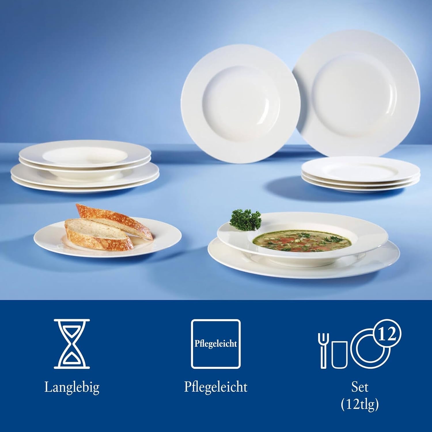 Villeroy & Boch Wonderful World Servizio Piatti 12 Pezzi, Lavabile in Lavastoviglie e Utilizzabile nel Microonde, Bianco, Piatti, Stoviglie, Porcellana, Piatti Piani, Set, Servizio Piatti Moderno, Porcellana Premium