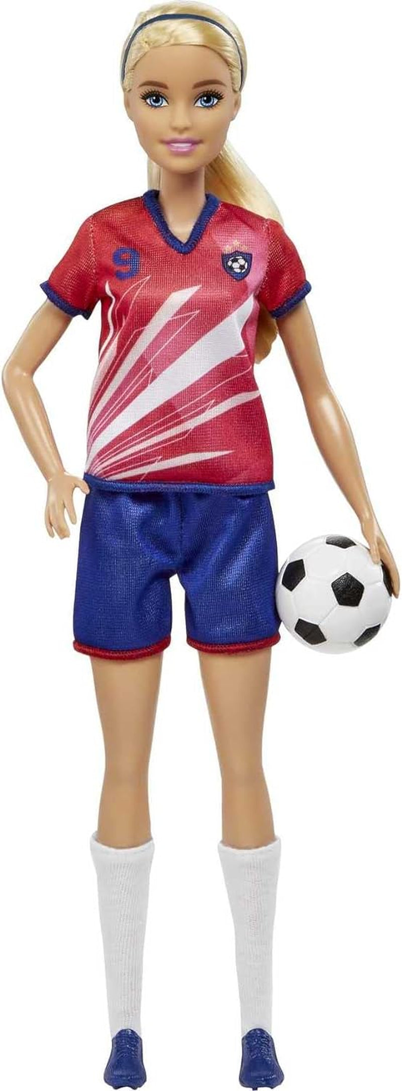 Serie Barbie You Can Be Anything, Calciatrice, Calciatrice dai capelli biondi, Maglia rossa e blu, Palla, Accessori, Bambola inclusa, Regalo per 3 anni e oltre, HCN17