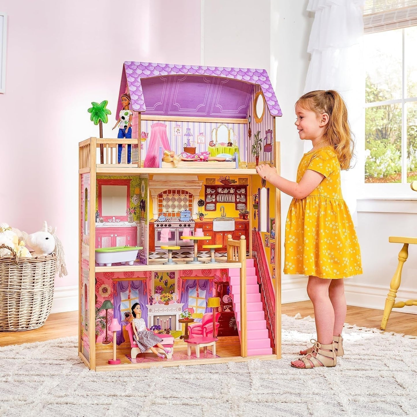 Kidkraft Kayla Casa delle bambole in legno con mobili e accessori, set da gioco a 3 livelli per bambole da 30 cm, giocattolo per 3 anni, 65092 - Esclusivamente su Amazon Dollhouses Naty Shop