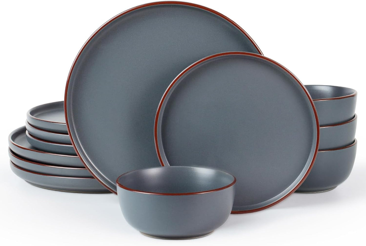 Set di stoviglie Mercury, set di stoviglie da 12 pezzi, set di stoviglie in gres per 4 persone con piatti piani, piatti da dessert, ciotole per cereali, adatto al microonde e alla lavastoviglie, grigio antracite