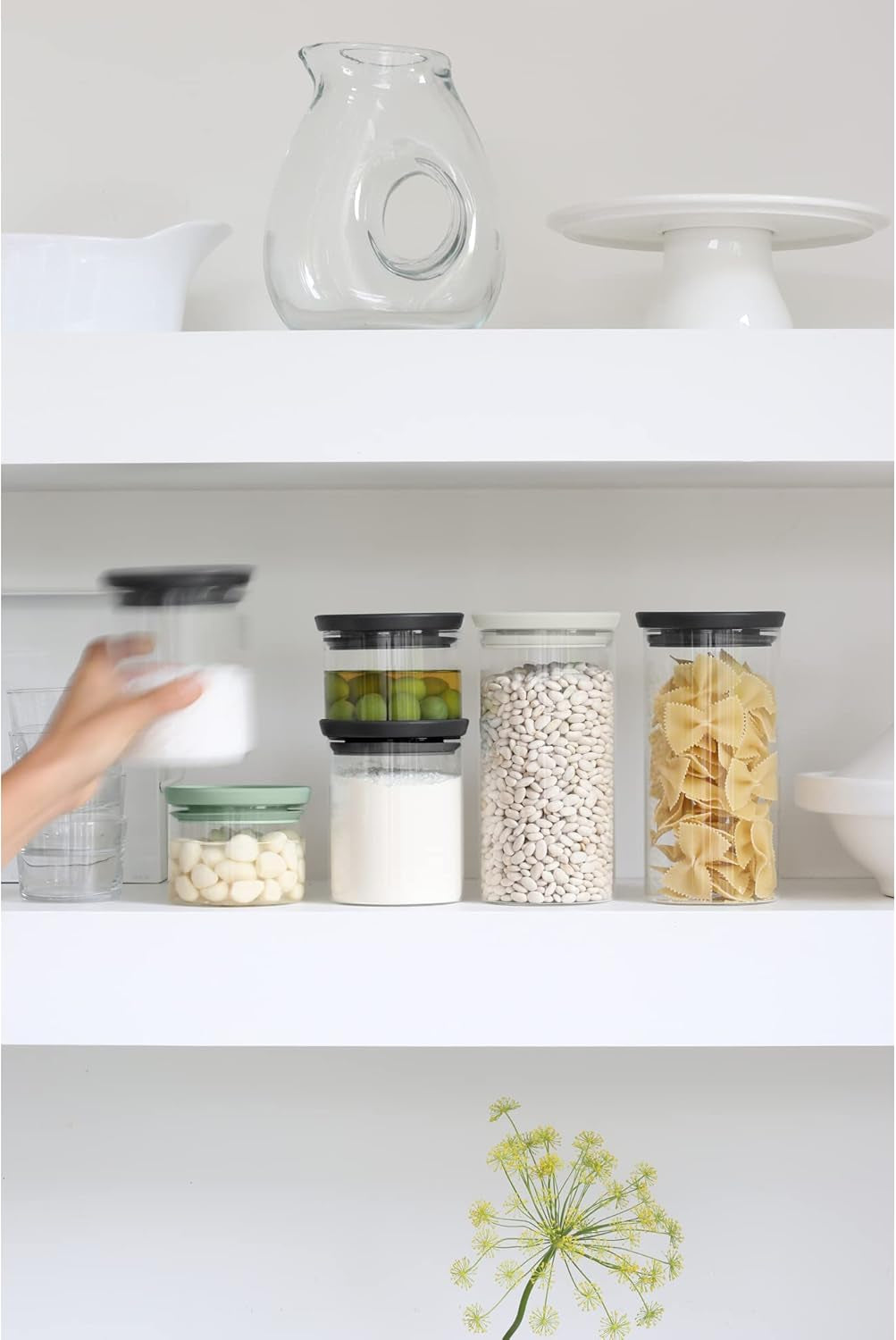 Brabantia - Contenitore in Vetro Impilabile con Coperchio - Set da 3 - Conservazione degli Alimenti - Mantiene il Cibo Fresco più a lungo - Guarnizione in Silicone - Lavabile in Lavastoviglie - Grigio Scuro/Grigio Chiaro/Verde Giada - Contenitori per Alimenti da 0,3 L/0,6 L/1,1 L Naty Shop