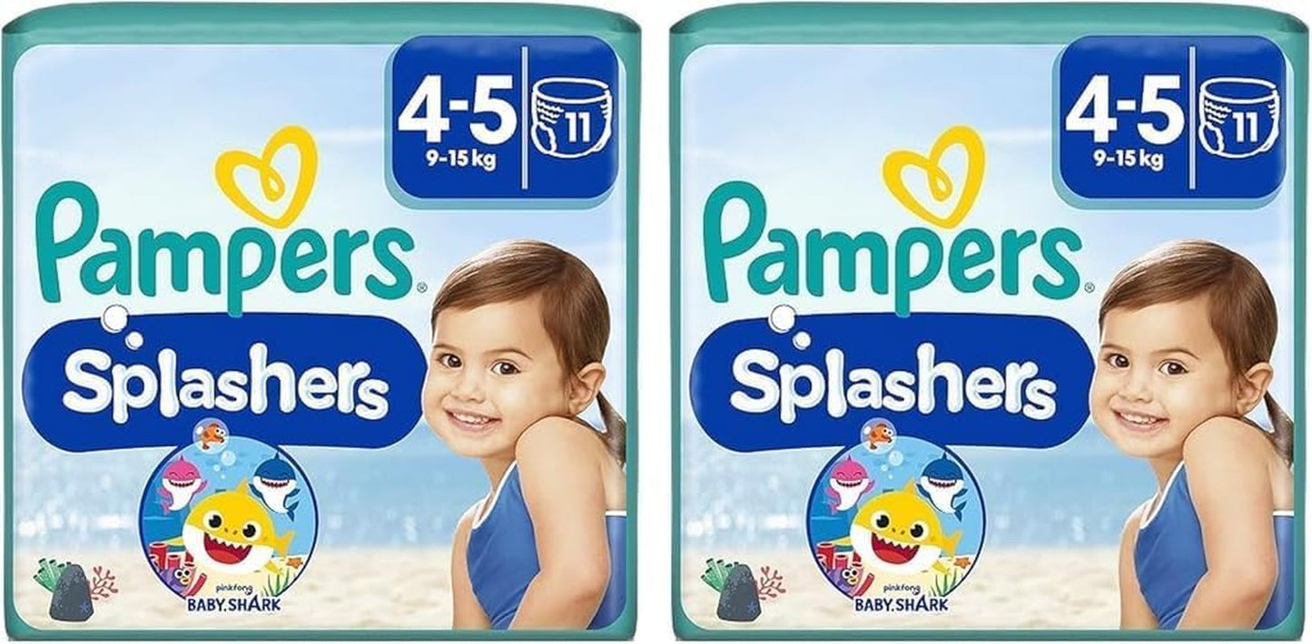 Pannolini da bagno usa e getta Pampers Splashers Baby Shark in edizione limitata 4-5, 11, 9 kg-15 kg, per una protezione sicura in acqua
