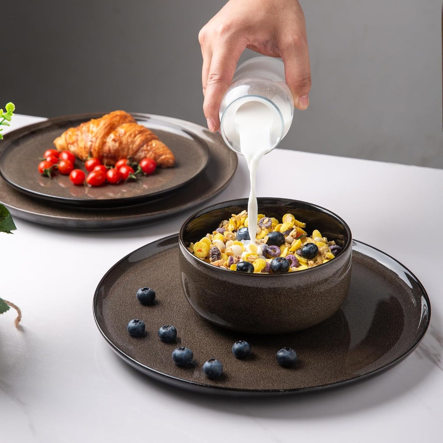 Set di stoviglie per 6 persone LeRatio, set di stoviglie in porcellana da 18 pezzi, smalto reattivo, set di ciotole e piatti antigraffio, lavabile in lavastoviglie e adatto al microonde, stoviglie