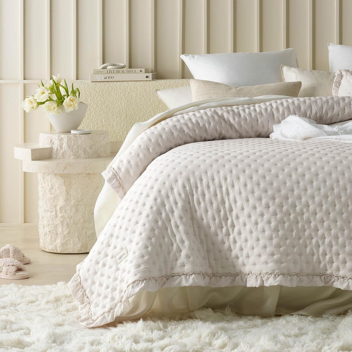 Molly Elegante copriletto in rosa cipria 170 X 210 cm Copriletto versatile come copriletto o divano Coperta per letto e divano Stile coperta Ideale come copriletto Letti e Coperte Besuche den ROOM99-Store Beige 220X240