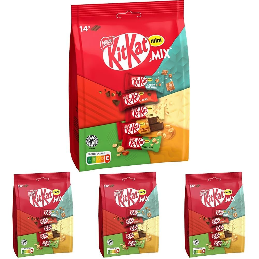 Nestlé Mini Mix Barrette di cioccolato Cinque deliziosi gusti 14 barrette Confezione da 4 (1 busta x 197,4 g)
