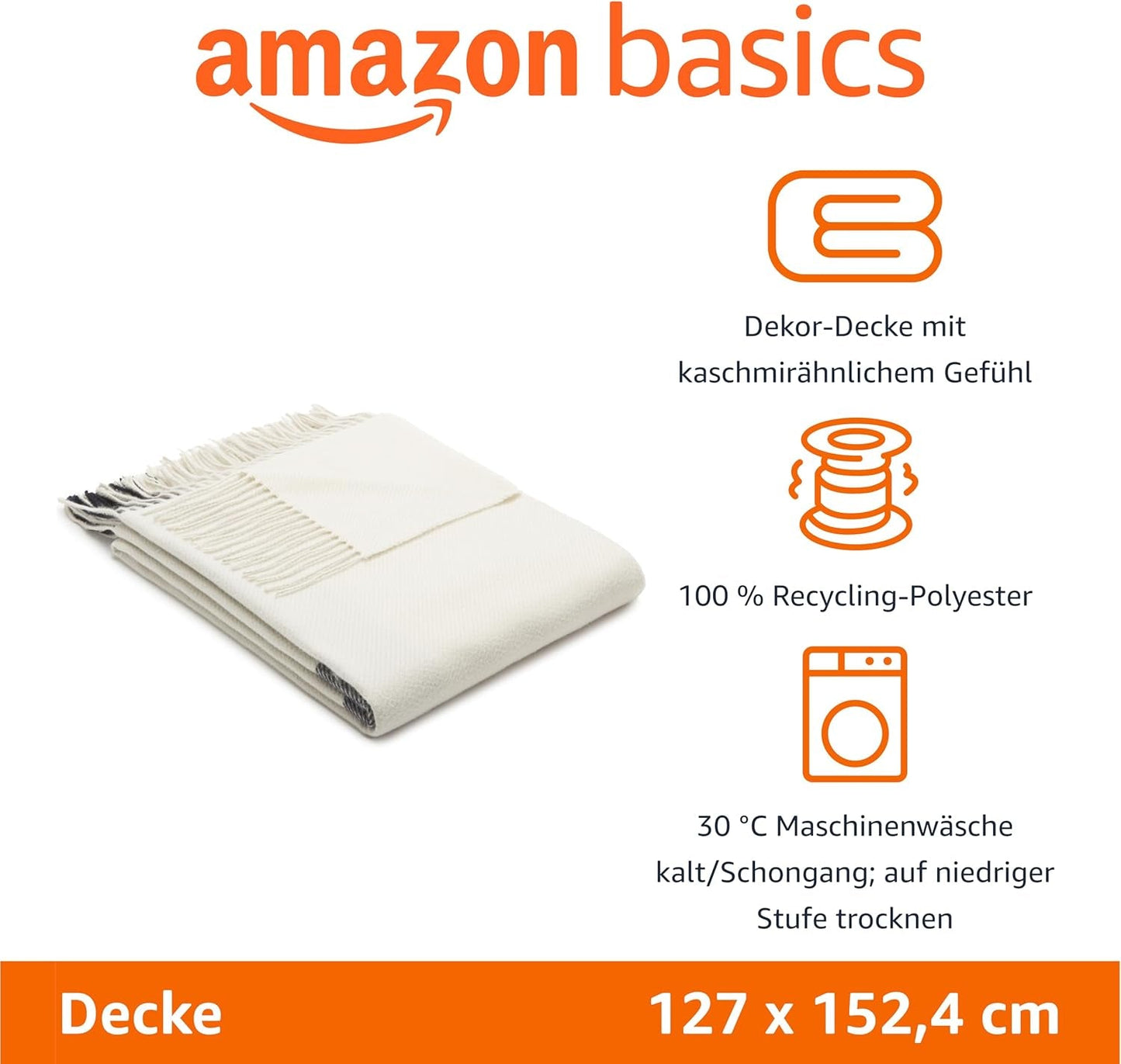 Coperta da tiro Amazon Basics, leggera, poliestere riciclato, coperta accogliente per l'arredamento della camera, 127 x 152 cm, bianco avorio con motivo blu Letti e coperte a quadri Besuche den Amazon Basics-Store