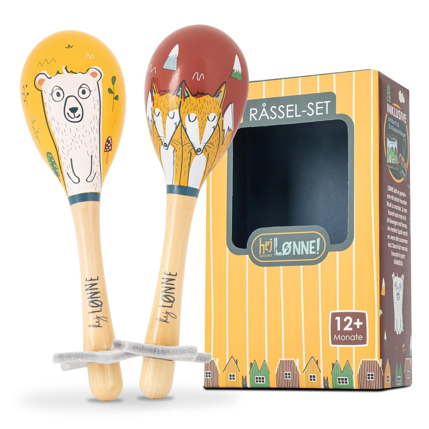 HEJ LØNNE set di 2 campanelli di legno - Maracas per bambini - strumento musicale in legno per promuovere le capacità motorie, la coordinazione e il comportamento sociale - campana di legno per bambini - giocattolo per bambini Jucarii Bebe Naty Shop Titolo predefinito
