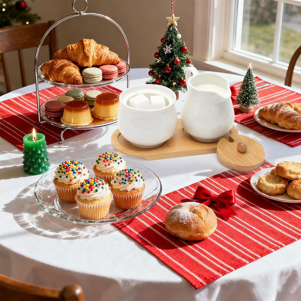 Set latte e zucchero con coperchio e cucchiaio, lattiera e contenitore zucchero in ceramica 5 parti con tavoletta in legno, contenitore latte e zucchero per cucina, caffè, forno microonde e lavastoviglie (bianco)