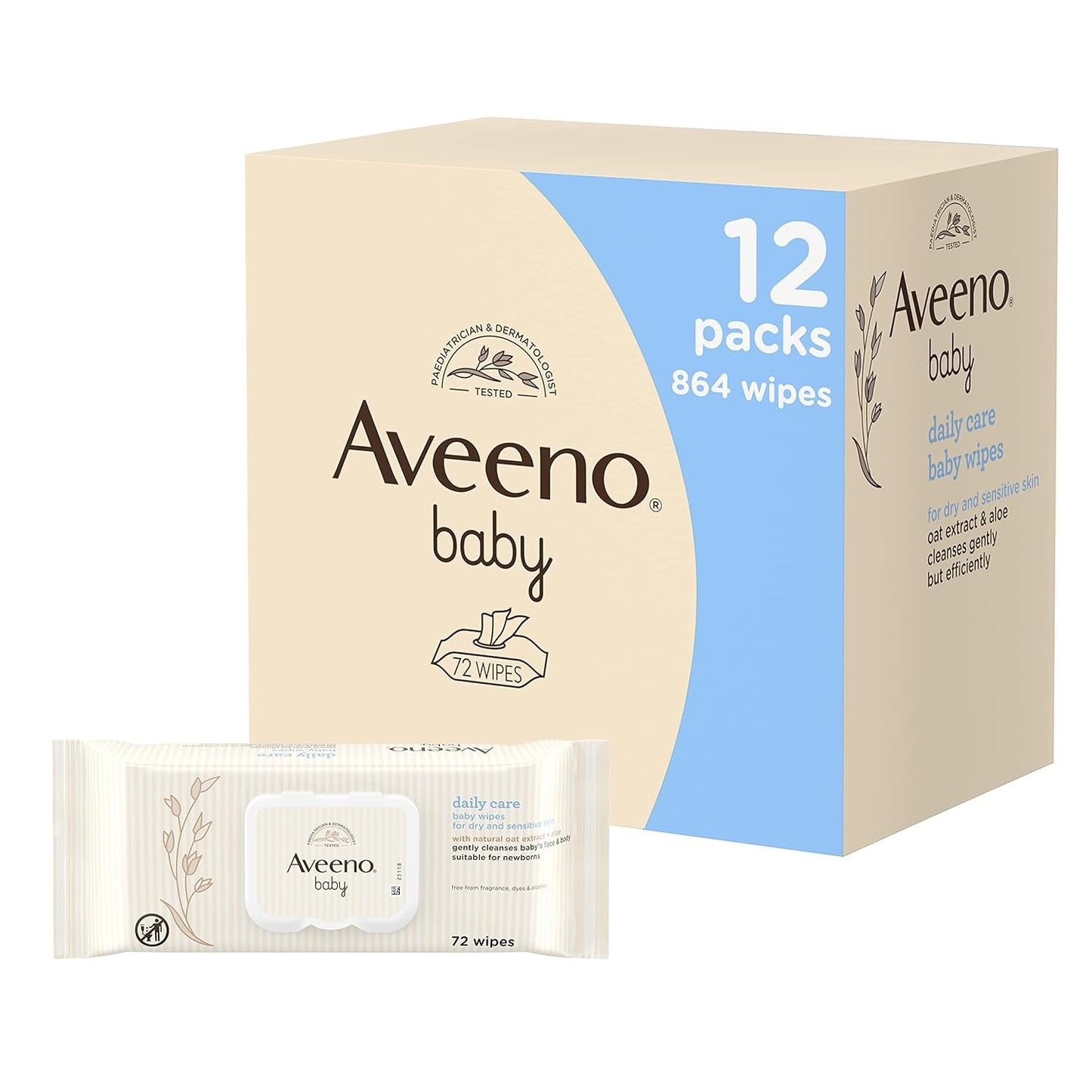 Salviette umidificate Daily Care, puliscono delicatamente ed efficacemente la pelle sensibile, elementi essenziali per il bambino, bianco, 12 pezzi (totale 864 salviette)