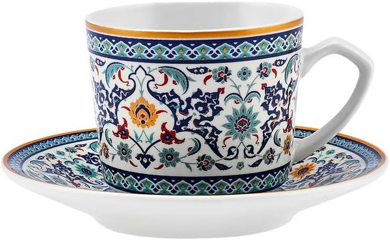 KARACA Beylerbeyi - Set di tazze da caffè turco da 12 pezzi Set di tazze da caffè espresso in porcellana da 6 con piattini Set di tazze da caffè espresso da 80 ml Design tradizionale - Blu
