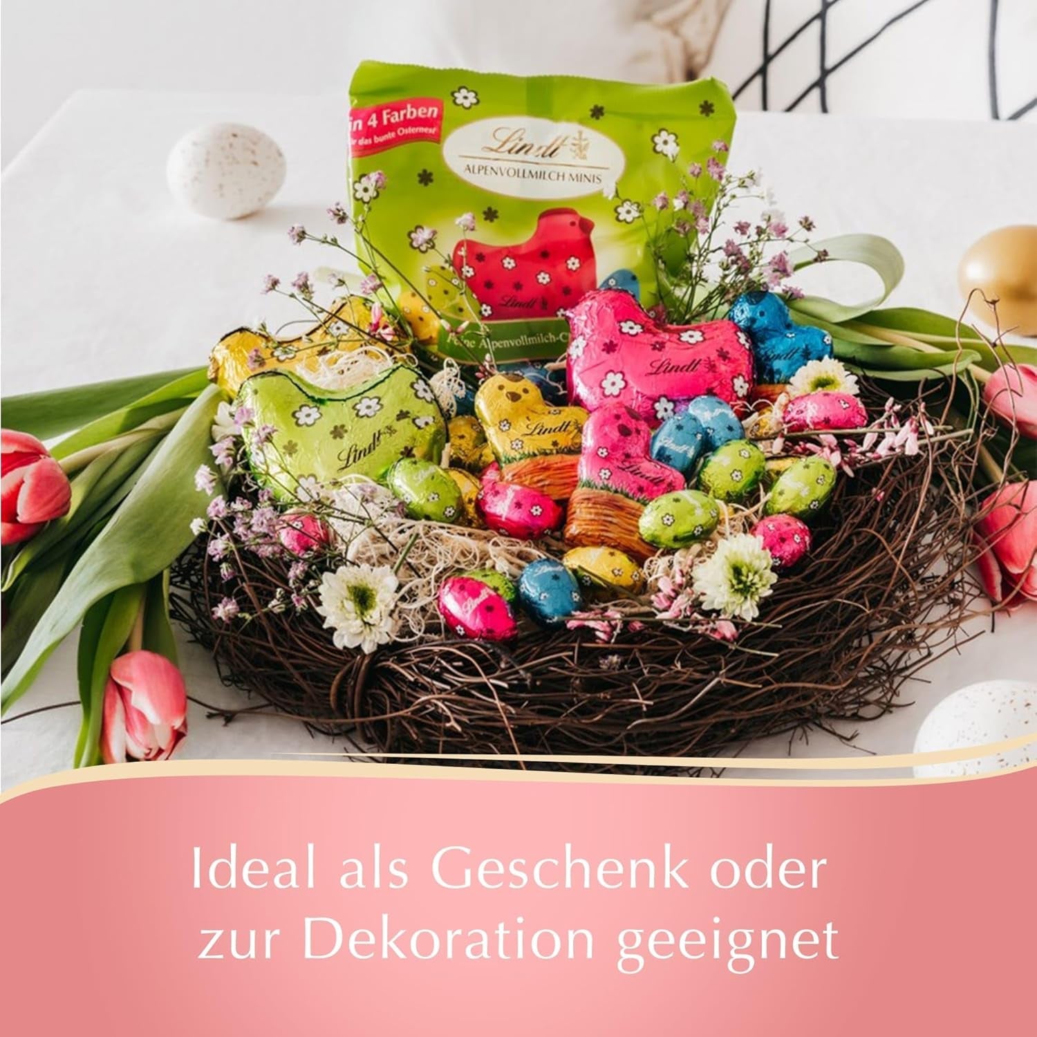 Mini Uova Di Cioccolato Al Latte Lindt Per Decorazioni Di Cioccolato | 2 sacchetti da 180 g | Uova di cioccolato al latte premium, confezionate in modo allegro e colorato in quattro colori per Pasqua | Cioccolato pasquale | Regalo di cioccolato