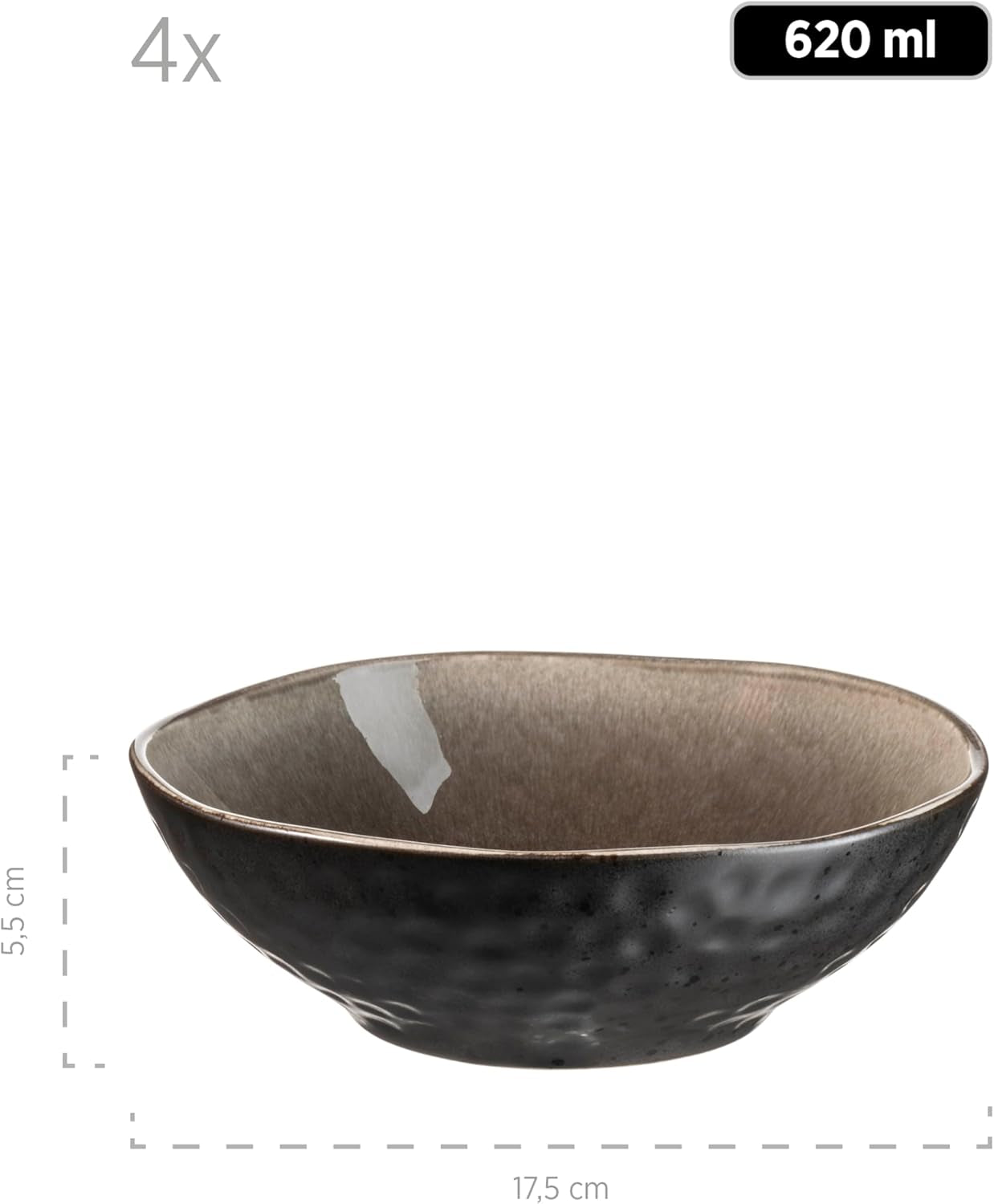 MÄSER 934073 Niara Organic Series Moderno set di stoviglie per 4 persone con emozionante look vintage, servizio combinato da 16 pezzi con una speciale combinazione di smalti nero e marrone, gres