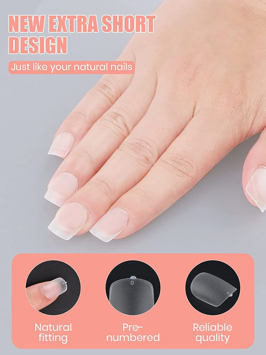 EBANKU 420 punte per unghie corte quadrate, punte opache a copertura totale, punte in gel morbido, punte per unghie in gel prelucidate trasparenti, punte per estensione unghie artificiali, 15 misure (quadrato corto)