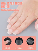 EBANKU 420 punte per unghie corte quadrate, punte opache a copertura totale, punte in gel morbido, punte per unghie in gel prelucidate trasparenti, punte per estensione unghie artificiali, 15 misure (quadrato corto)