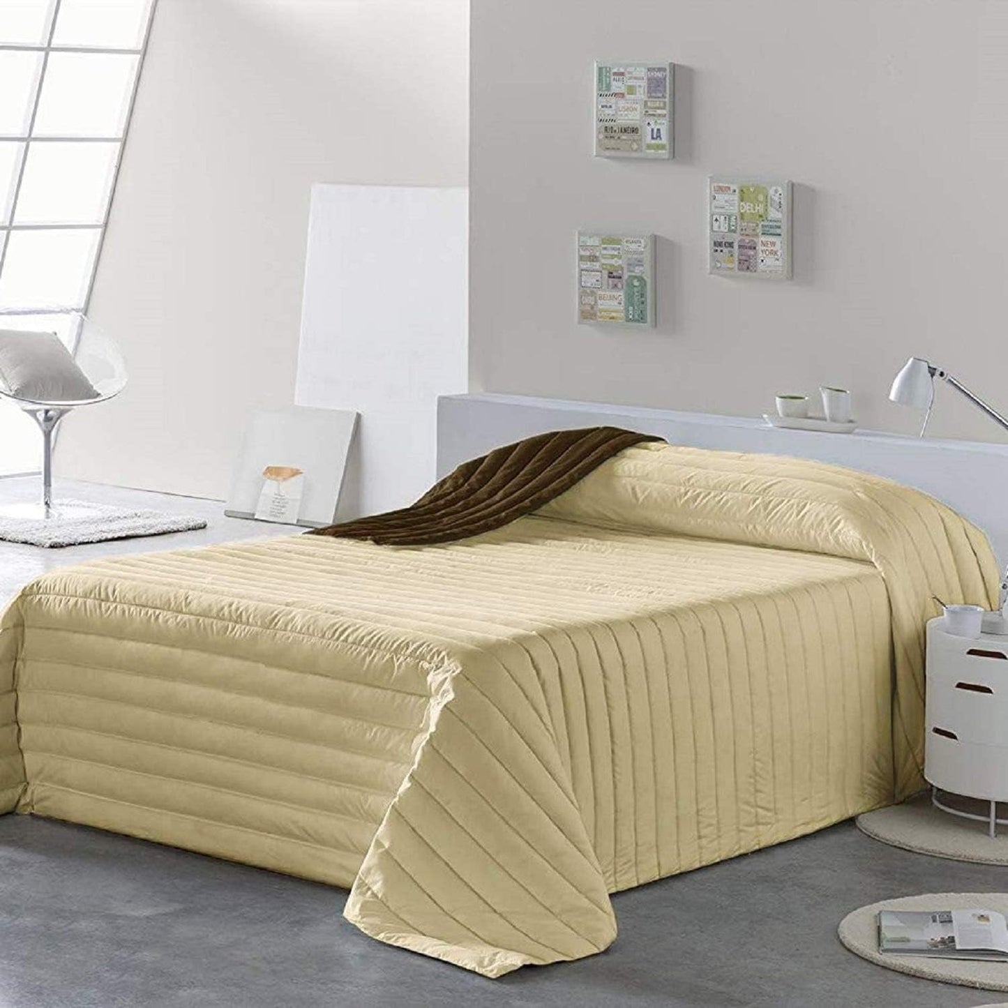 PETTI Artigiani Italiani - Copriletto singolo, copriletto double face, copriletto primaverile, blu notte, bianco, 100% Made in Italy