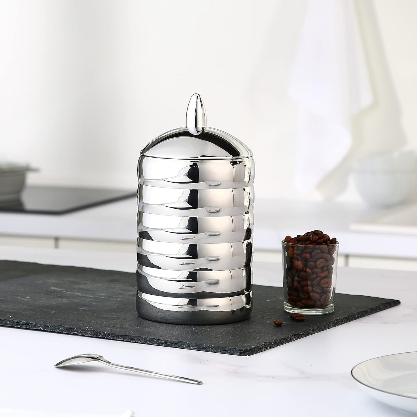 Alessi Kalistò 2 CB02 - Barattolo da cucina in acciaio inox 18/10 con pomello in alluminio, 114 cl, argento Contenitori per alimenti Naty Shop