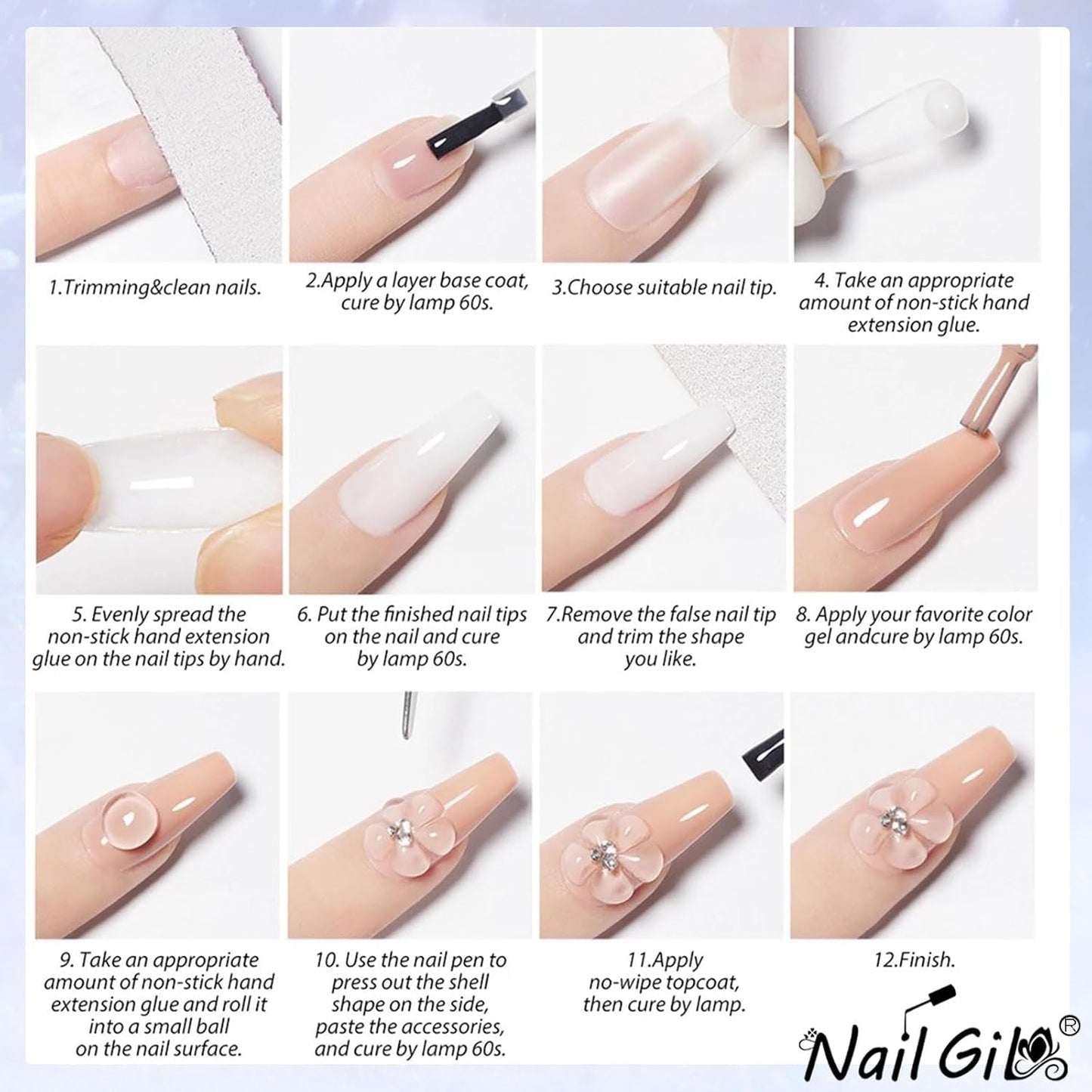 NAILGIL Smalto per unghie gel solido, Colla per unghie gel solido, Scultura per nail art 3D con set di strumenti, Salone per la casa fai-da-te, Trasparente 15G