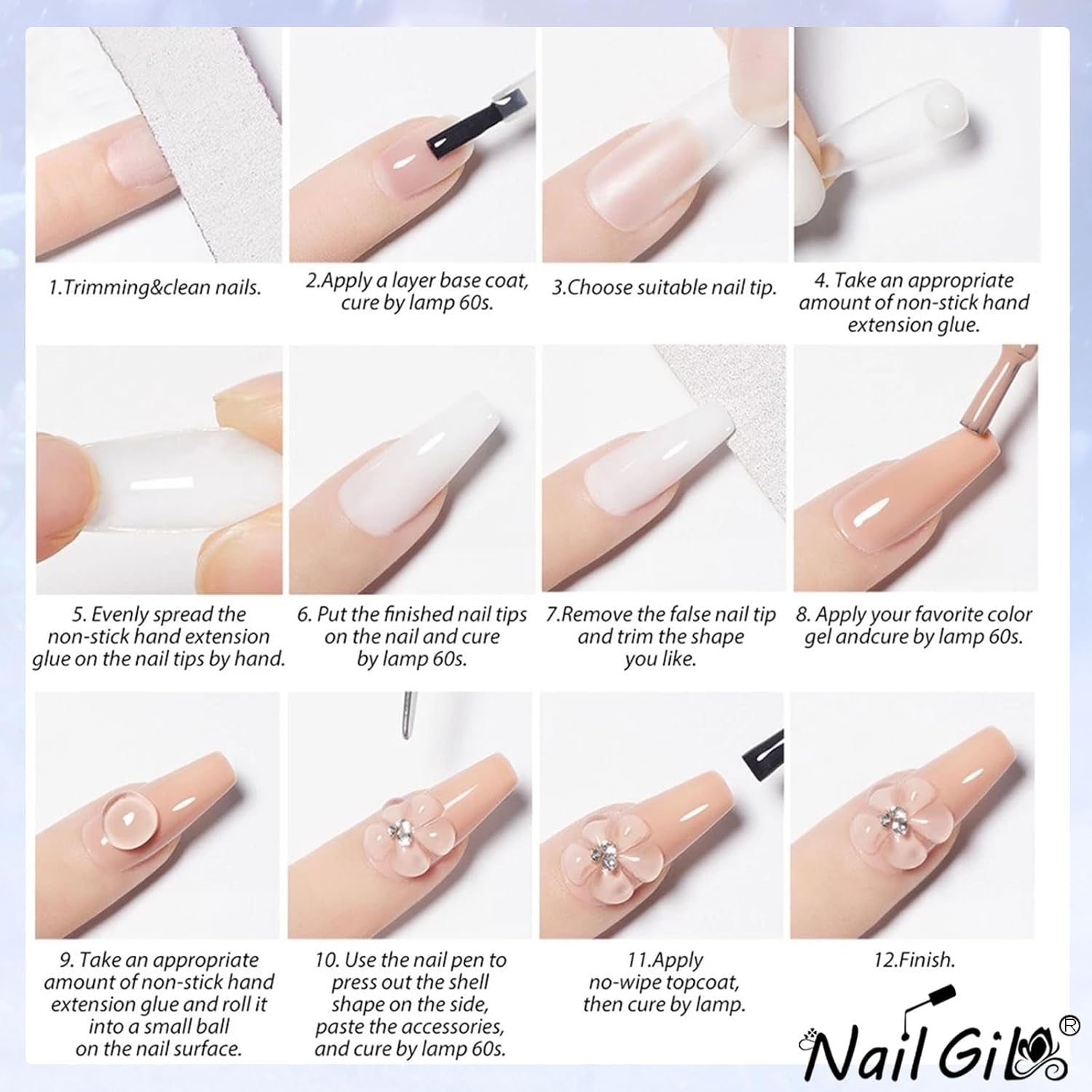NAILGIL Smalto per unghie gel solido, Colla per unghie gel solido, Scultura per nail art 3D con set di strumenti, Salone per la casa fai-da-te, Trasparente 15G
