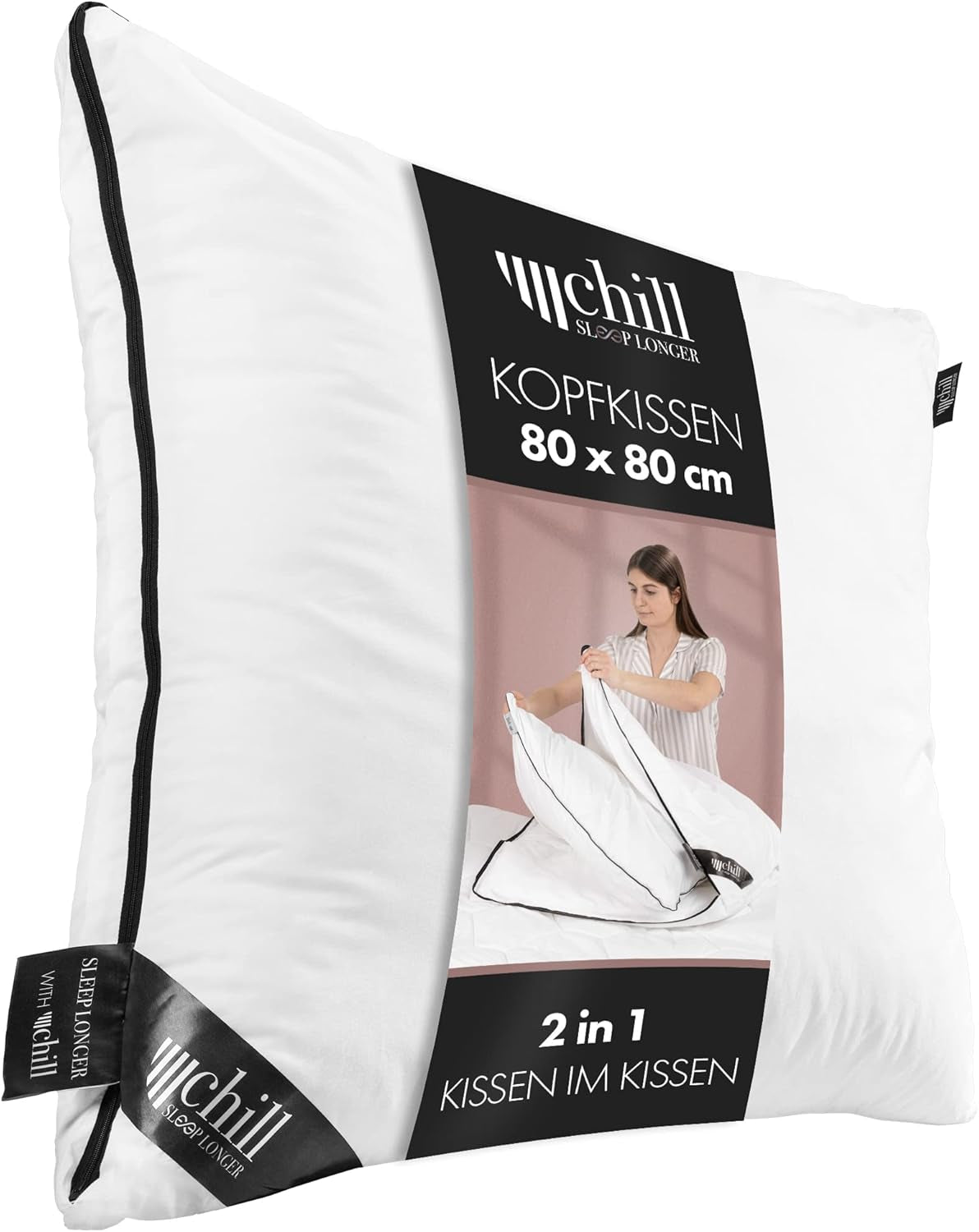 Cuscino 80X80 Cm - design 2 in 1 - cuscino nel cuscino - grande cuscino per dormire traspirante e lavabile e 100% vegano - 2 cuscini 3 opzioni - cuscino con imbottitura 600G e 1200G Cuscini standard Naty Shop Cuscino Premium 80 X 80 Cm