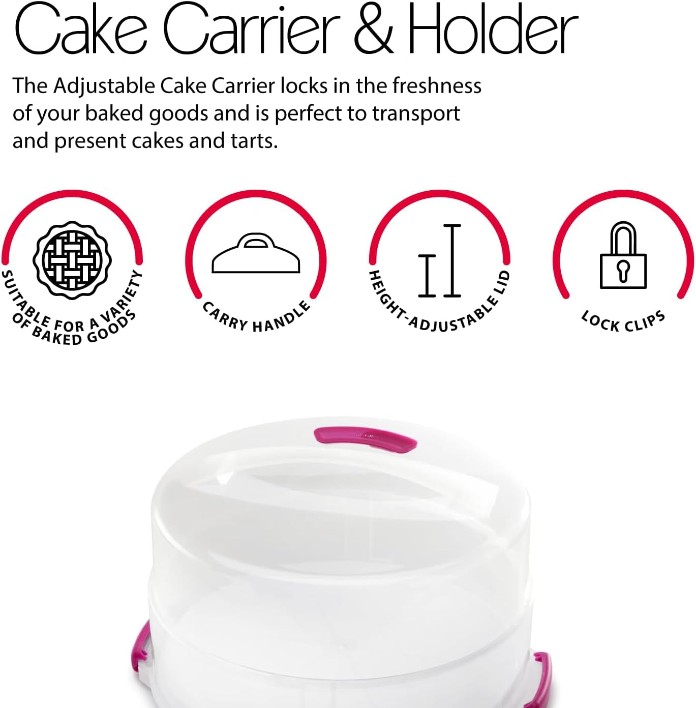 Contenitore per torte Metaltex, altezza regolabile, polipropilene, bianco/trasparente, ⌀ 30 cm, altezza regolabile 8 e 15 cm Contenitori per alimenti Naty Shop