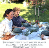 Steingut Geschirrset 6 Personen Rustico 24 tlg. TESTSIEGER, Hochwertiges Landhaussttil Steingut Geschirr Set, Schüssel- und Teller Set, Tafelservice 6 Personen, Geschirrsets Pure Living in Rauchblau