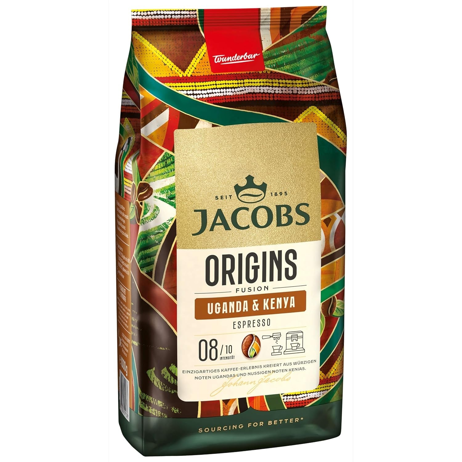Jacobs Origins Caffè in grani Uganda e Kenya, espresso corposo con una nota speziata, forza 8/10, caffè in grani interi, 1 kg