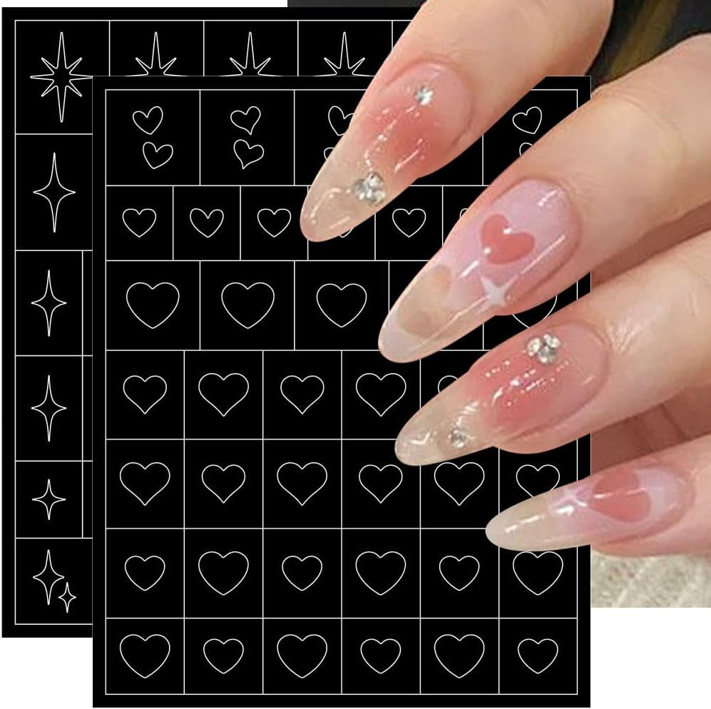 6 Fogli Modello Aerografo Adesivi per Unghie, Farfalla Fiamma Stelle Cuore Stelle Adesivi per Unghie Stampa Stencil Strumento Nail Art Adesivi Autoadesivi per Donne Nail Art Design Adesivi