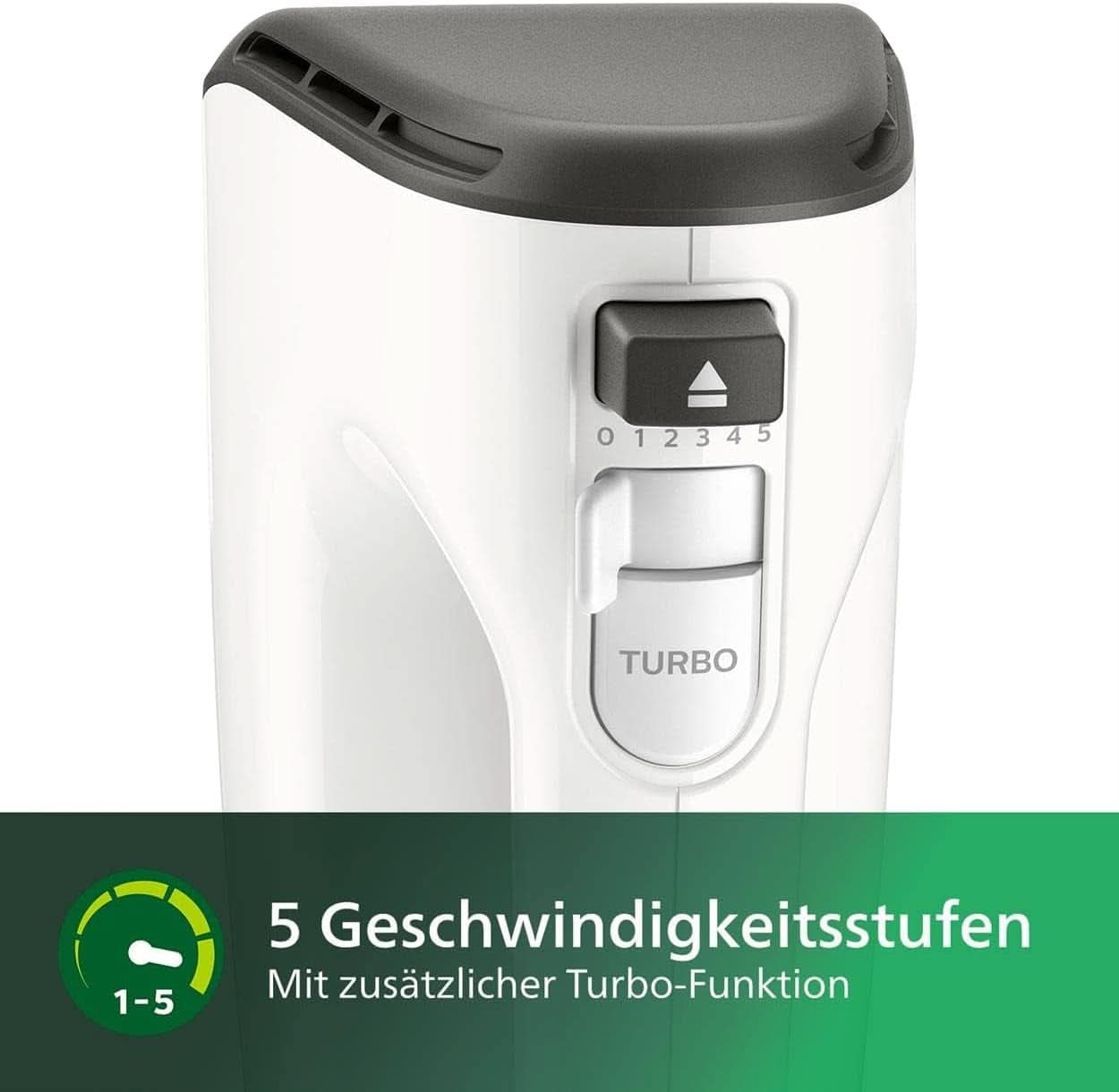 Philips Miscelatore manuale, 450 W, 5 Geschwindigkeiten più Turbo, Bianco/Grigio (HR3741/00) Cucina Naty Shop