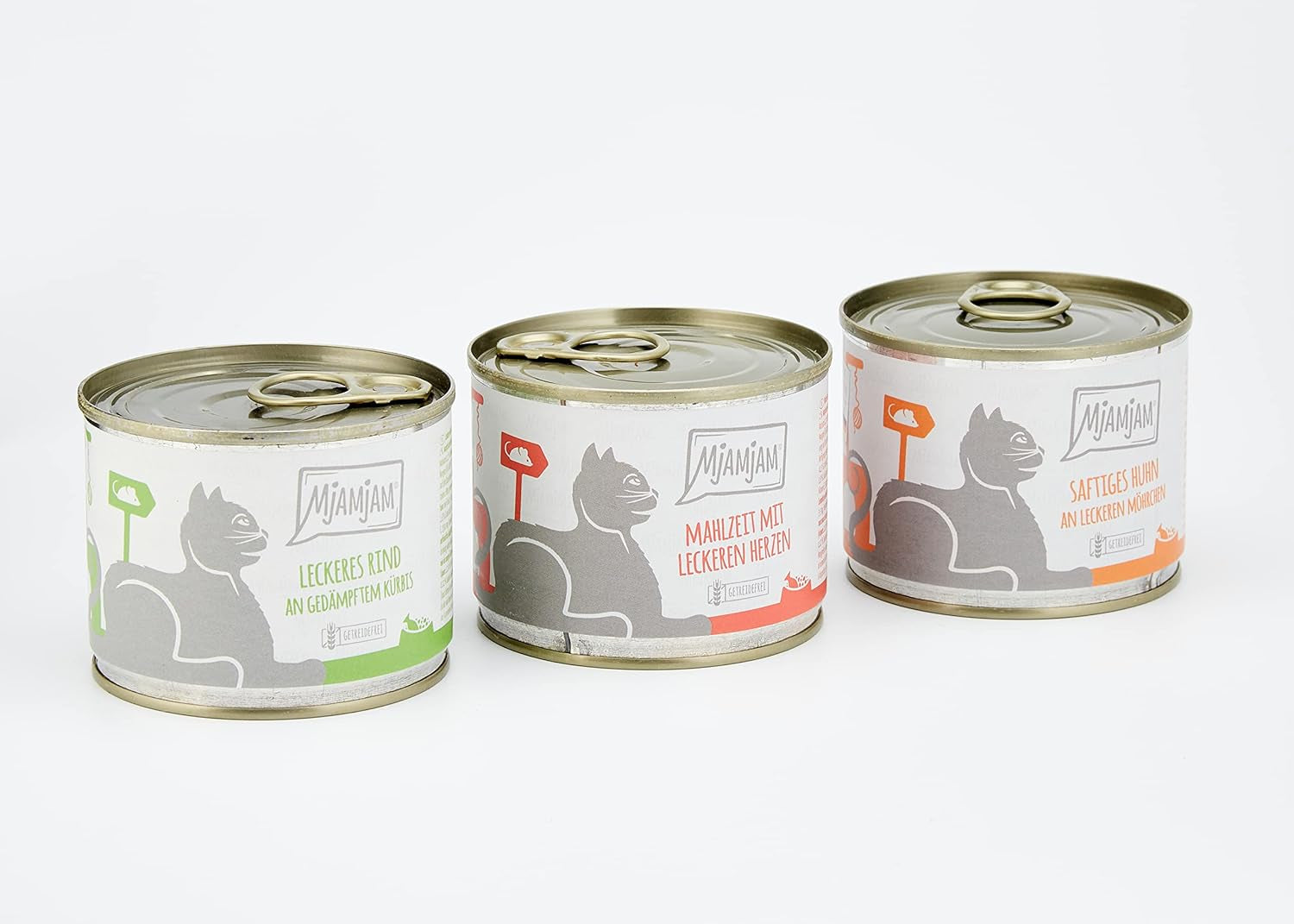 MjAMjAM - Cibo umido premium per gatti - Confezione mista I - Confezione da 6 pollo, manzo, cuori (6 x 200 g), senza cereali con carne extra