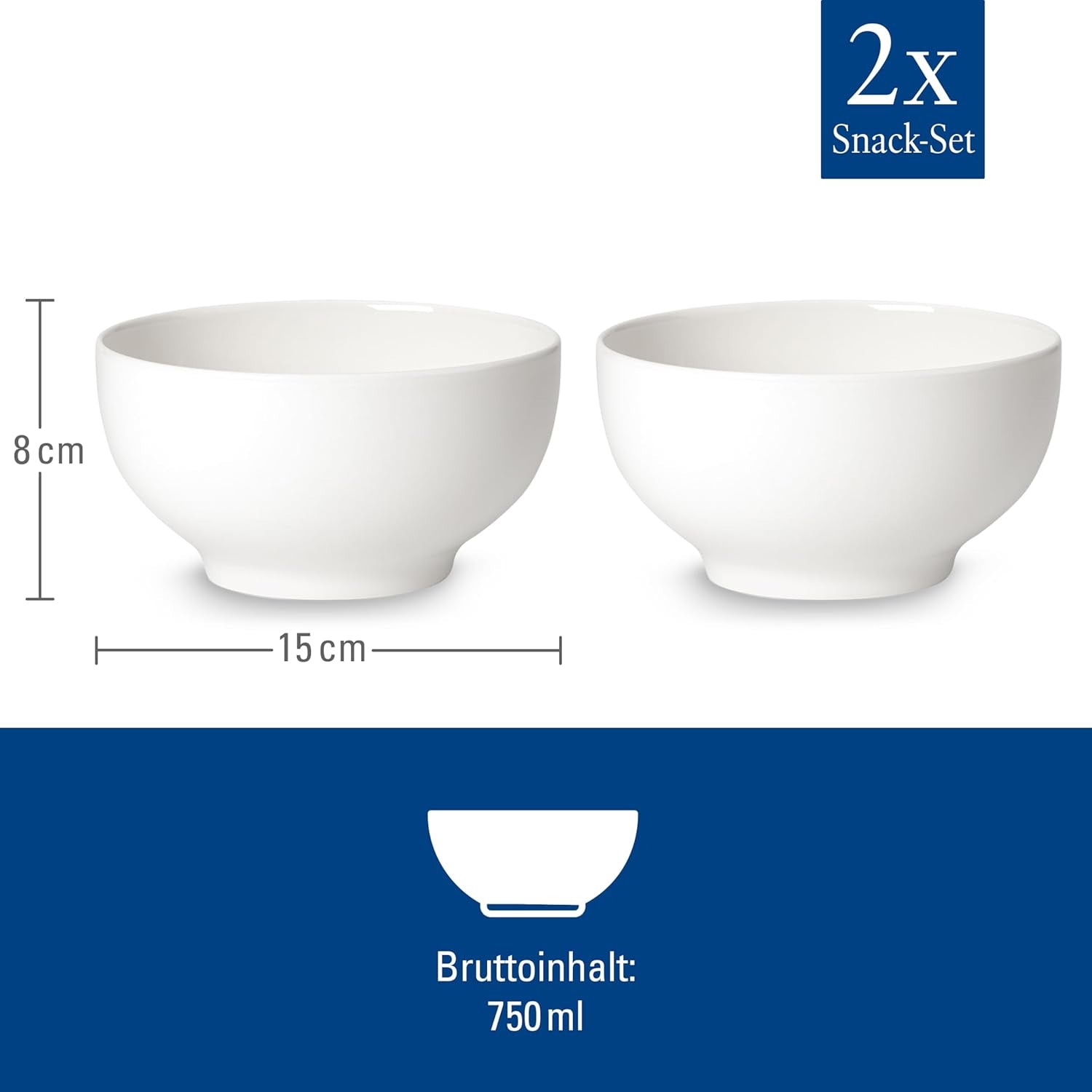Villeroy & Boch For Me Ciotole per Cereali Set da 2, Bianco, Lavabili in Lavastoviglie, Utilizzabili nel Microonde, Ciotole Piccole per 2, Ciotole, Ciotole per Cereali, Snack o Salse, Piatto, Porcellana Premium