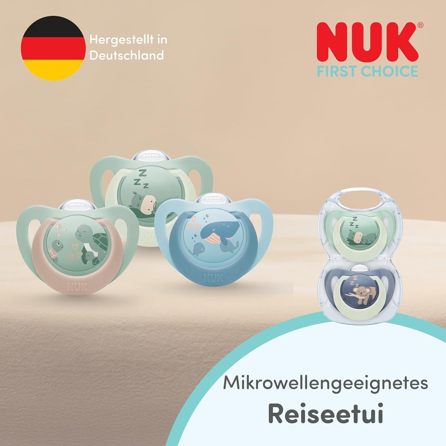 Ciuccio notturno per neonati NUK First Choice | 6-18 mesi | Ciucci ortodontici che si illuminano al buio | Lenisce il 99% dei bambini** | Coniglio/Pecora | Confezione 0-2