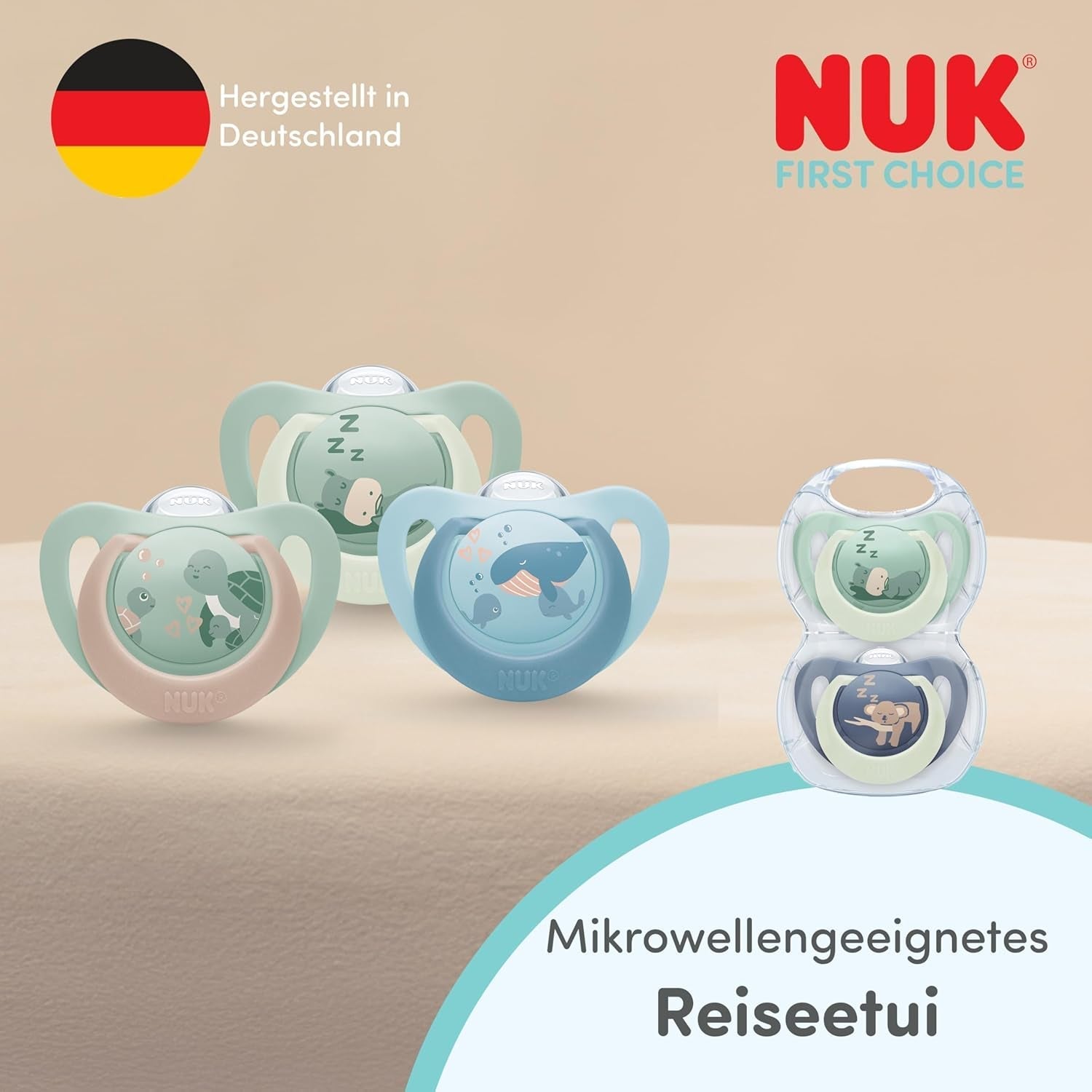 Ciucci notturni NUK First Choice per neonati | 6-18 mesi | Ciucci ortodontici che si illuminano al buio | Lenisce il 99% dei bambini** | Ippopotamo/Koala | Confezione da 2
