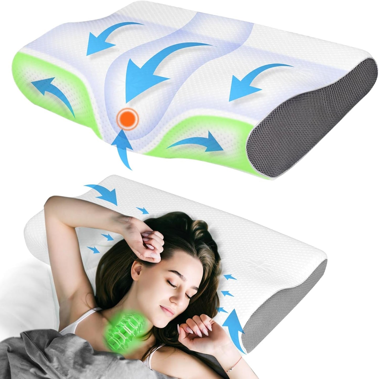 PHYSEN Cuscino ortopedico Cuscino per il collo, Cuscino di supporto per il collo, Cuscino in memory foam, Cuscino ergonomico per dolori al collo Cuscino per dormire Cuscino antirussamento per fianchi, schiena e addome (62 * 34 * 11 6,5 cm) Cuscini ortopedici cervicali Naty Shop Butterfly White