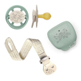 nip - Verde Ciliegia | 0-6 mesi | Confezione da 4 | Suzeta per bebeluși, potenza per alaptare e per loro. Tessuto sostenibile, realizzato in materiale naturale, verde scuro/marrone