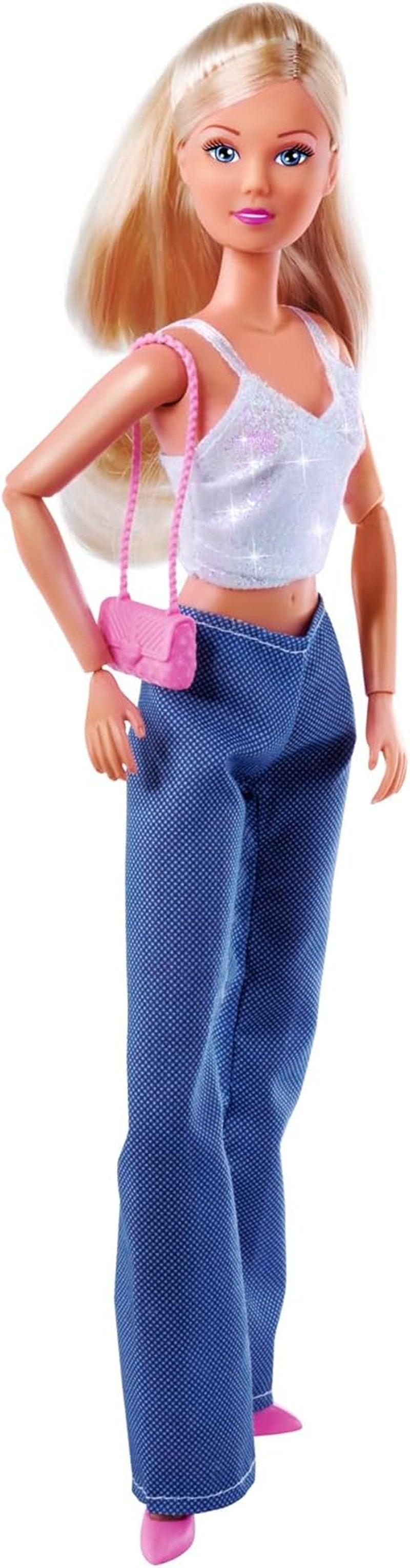 Simba Steffi Love Jeans e glitter abbinati in 2 modi UNO Articolo incluso Top glitterato con jeans e accessori moda per bambole da 29 cm Bambola non inclusa dai 3 anni in su
