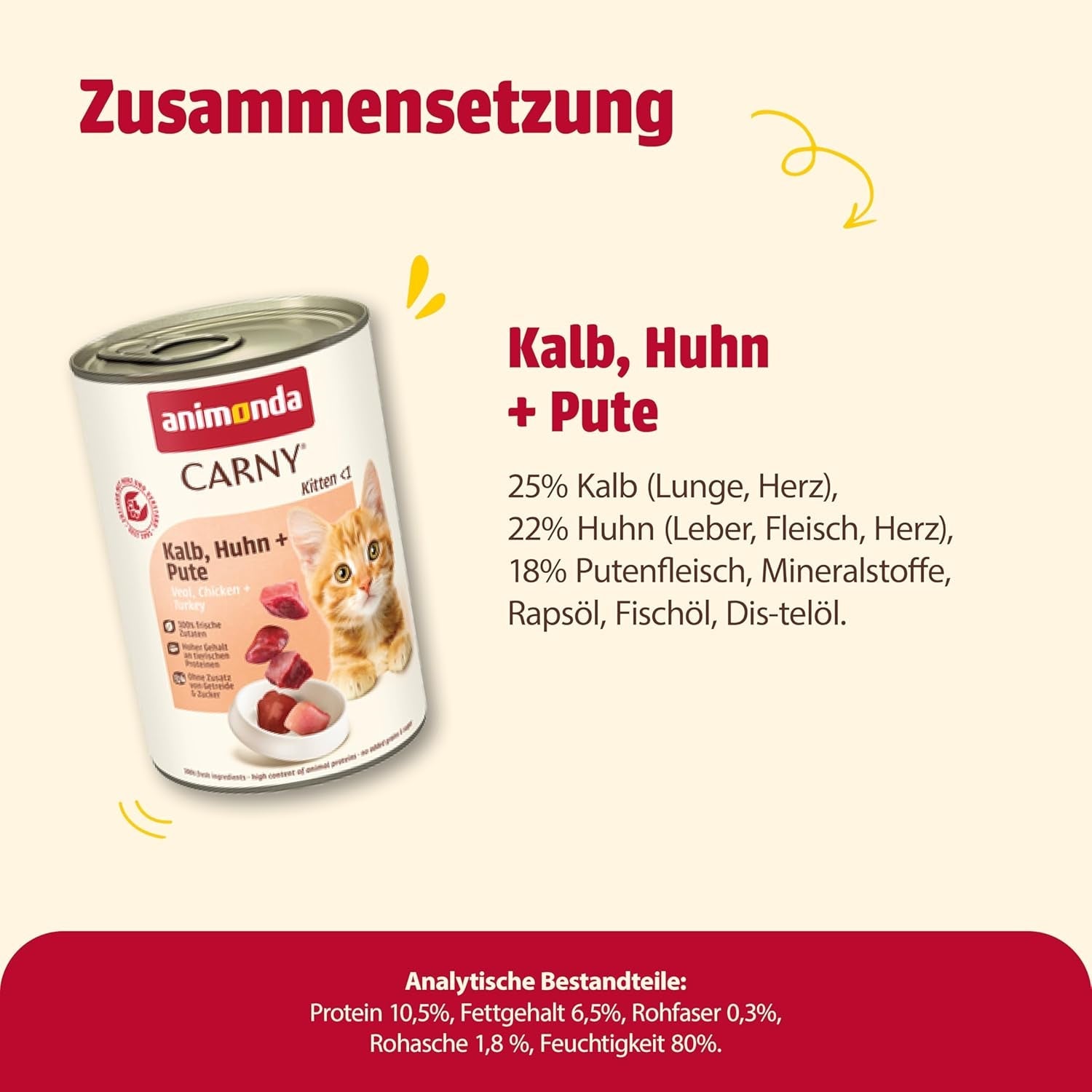 animonda Carny Katzen Nassfutter Kitten Chicken + Pute (12 x 400g), Kitten getreidefreies Katzennassfutter ohne Zucker für wachsende Kätzchen bis 1 Jahr, mit frischen Ingredient