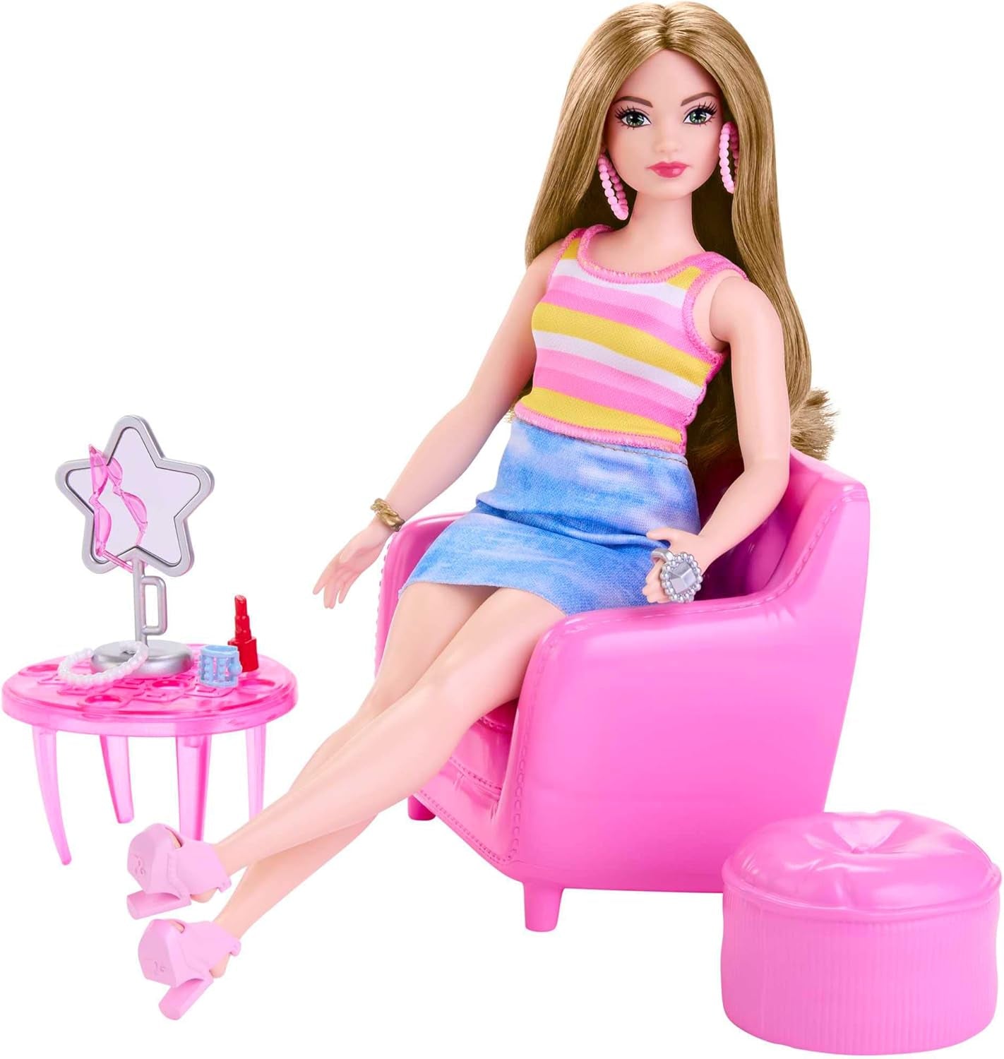 Barbie Fashion Doll e set guardaroba con vestiti, accessori e mobili da salone, divertimento duraturo dal parrucchiere per bambini dai 3 anni in su, HPL78