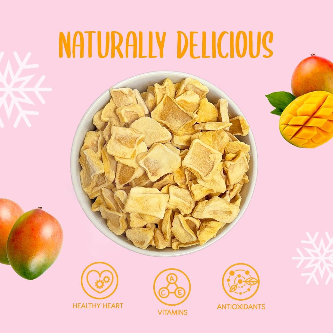 Fette di mango liofilizzato 100g - chips di mango liofilizzato - frutta secca liofilizzata - frutta liofilizzata, mango essiccato per decorazione, snack, frullati, dessert Prodotti disidratati Naty Shop