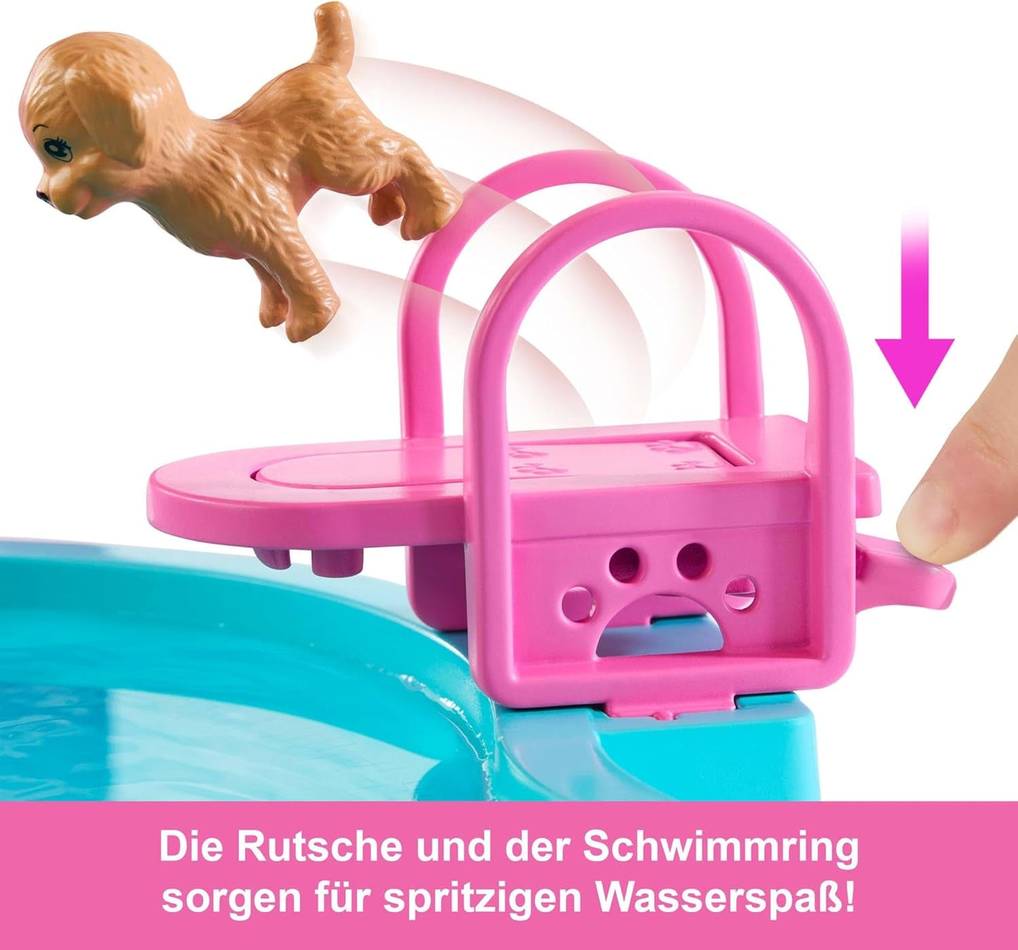 Barbie Dream Pool Playset con sei aree di gioco tra cui uno scivolo e una vasca idromassaggio, oltre a oltre 20 accessori come un animale domestico, salvagente e altro, JKG83