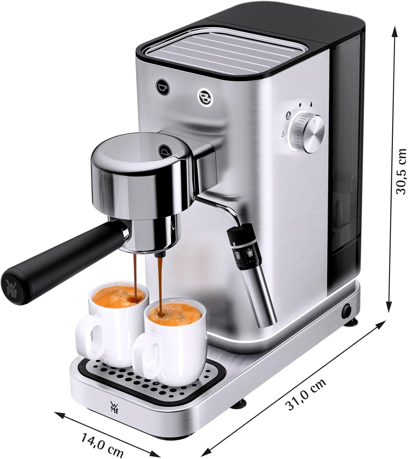 Macchina per caffè espresso WMF Lumero, portafiltro, 1400 watt, portafiltro, 3 inserti, per 1-2 tazzine di caffè espresso, incluse capsule, 15 bar, portabicchieri, montalatte, acciaio inossidabile opaco