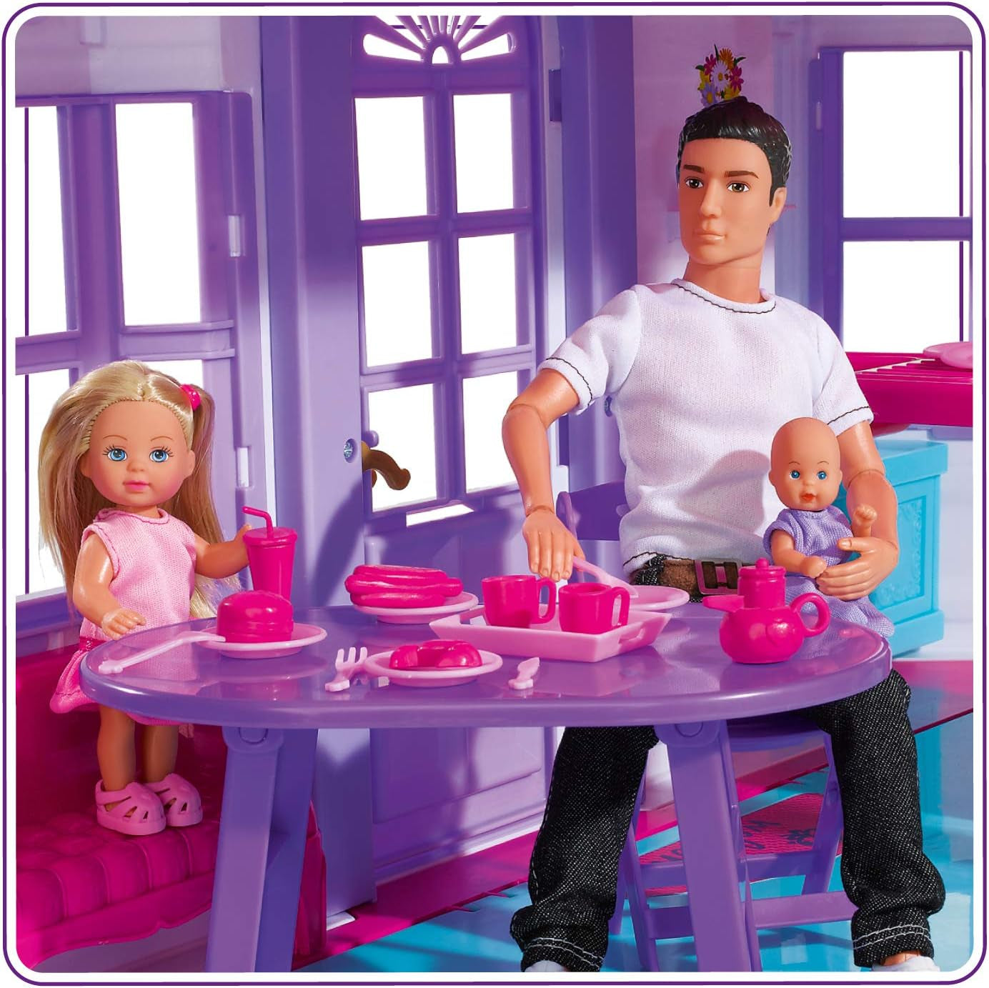 Simba 104661996 - Steffi Love Dreamhouse, grande casetta da gioco, 4 stanze, SENZA BURATTINI, altezza 84 cm, due livelli, campanello funzionale, casa delle bambole pieghevole Naty Shop