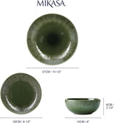 Mikasa Jardin Servizio Piatti 12 Pezzi, Servizio Piatti in Gres per 4 Persone con Piatti, Piattini e Ciotole, Verde - Confezione Regalo e Lavabile in Lavastoviglie