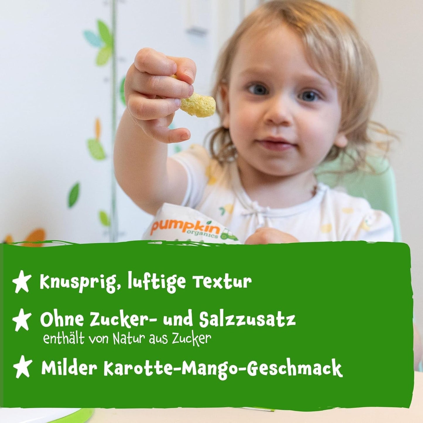 Pumpkin Organics Anelli multicereali per bambini con carota e mango (confezione da 8) Snack per bambini senza additivi a partire dai 12 mesi - Snack croccanti per bambini senza allergeni² e senza glutine³ (8 x 20 g)