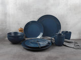 ECHTWERK "Alicia" Set di stoviglie combinate vintage da 16 pezzi Design moderno per 4 persone Elegante set di stoviglie in gres blu scuro con 4 piatti 4 piatti laterali 4 ciotole 4 tazze da tè