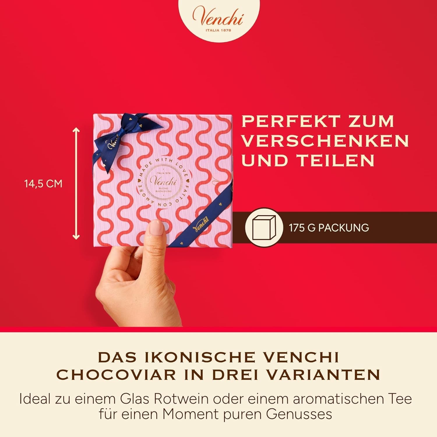 Venchi - Scatola da 9 Cioccolatini Assortiti, 175g, Senza Glutine, Senza Coloranti né Conservanti, Idea Regalo San Valentino