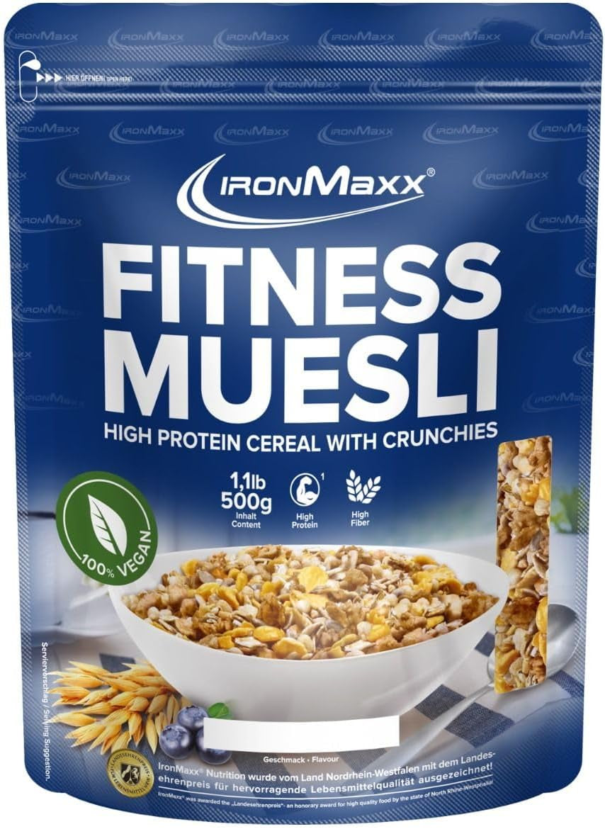 IronMaxx Fitness Muesli - Biscotti e panna, sacchetto da 2 kg | Muesli vegano ricco di proteine ​​con contenuto croccante | A basso contenuto di zuccheri e ricco di fibre