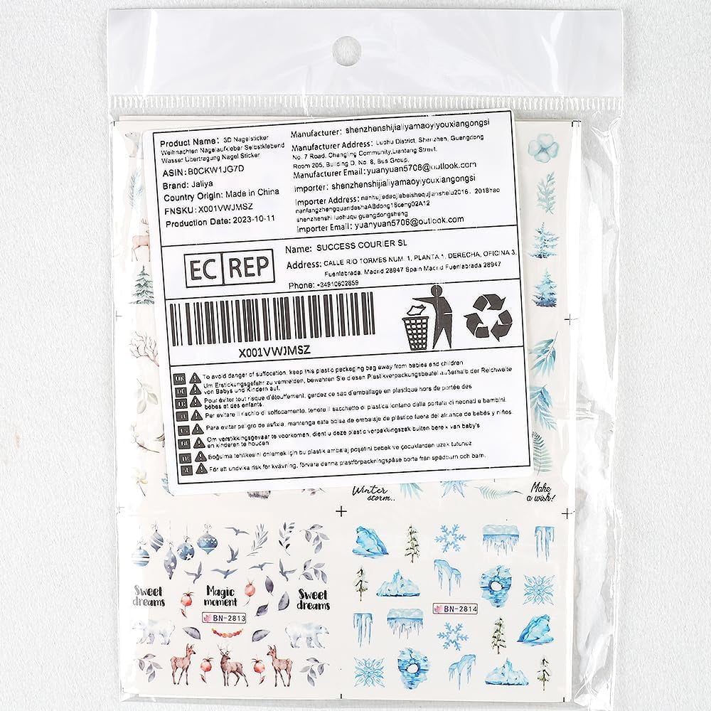 Adesivi per unghie natalizi 3D Trasferimento acqua autoadesivo Albero di Natale Fiocco di neve Alce Pinguino Nail art natalizia Disegni per unghie invernali Adesivi natalizi Accessori per unghie