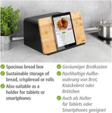 WENKO Kubo Cestino per il Pane con Tagliere in Bambù, Contenitore Versatile per il Pane con Coperchio e Tagliere in bambù Integrato, Contenitore per Alimenti, Resistente per il Pane, 35 x 20,5 x 26 cm, Nero/Naturale Naty Shop